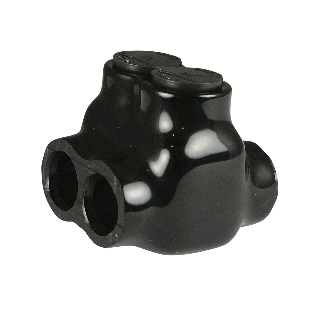 Insulated Multi Tap Connector |  2 Port | 14 AWG-1/0 AWG |  600V Class | Black Plastisol Insulation | Dual Side Wire Entry | UL Listed 486B