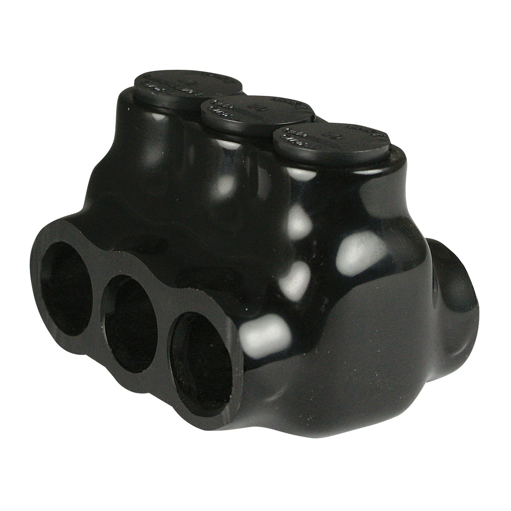 Insulated Multi Tap Connector |  3 Port | 14 AWG-1/0 AWG |  600V Class | Black Plastisol Insulation | Dual Side Wire Entry | UL Listed 486B
