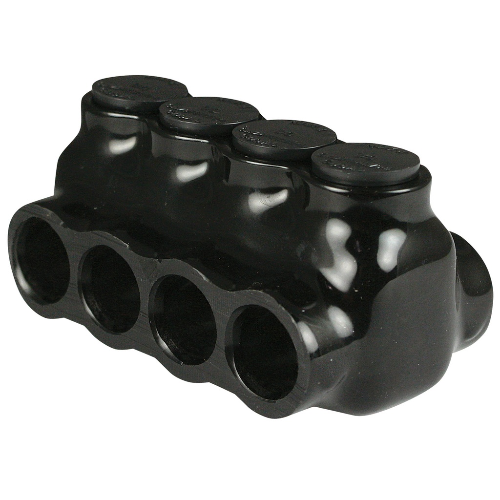 Insulated Multi-Tap Connector | 4-Port | 14 AWG - 1/0 AWG | 600V | Dual Side Wire Entry | Black Insulation | UL 486B Listed