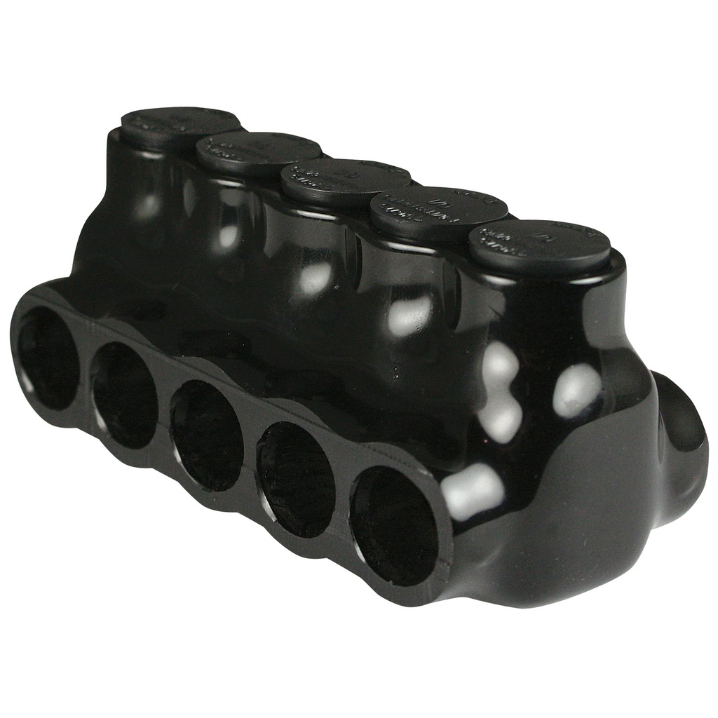 Insulated Multi Tap Connector |  5 Port | 14 AWG-1/0 AWG |  600V Class | Black Plastisol Insulation | Dual Side Wire Entry | UL Listed 486B
