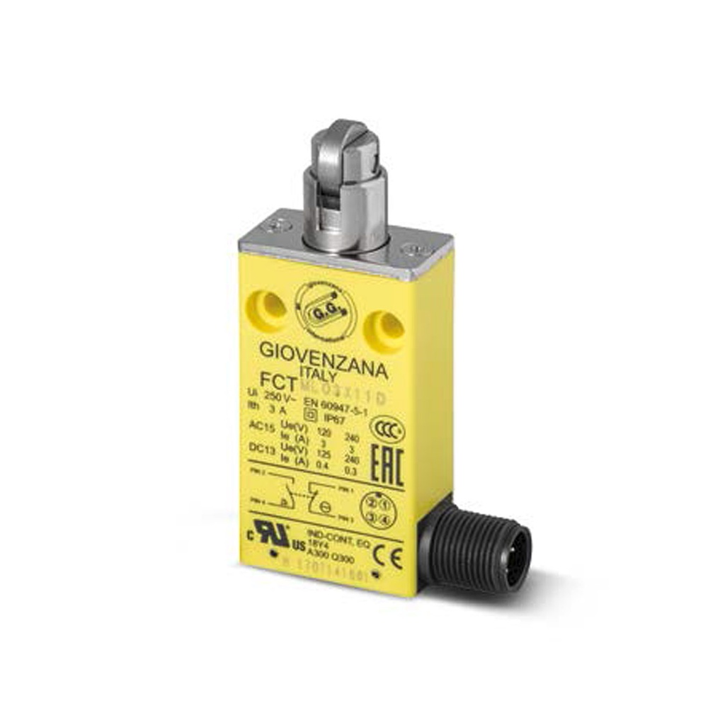 90 Degree Roller Plunger Limit Switch, Slow Break, M12 Connector For Fast Cable Connections, FCTML03X11D