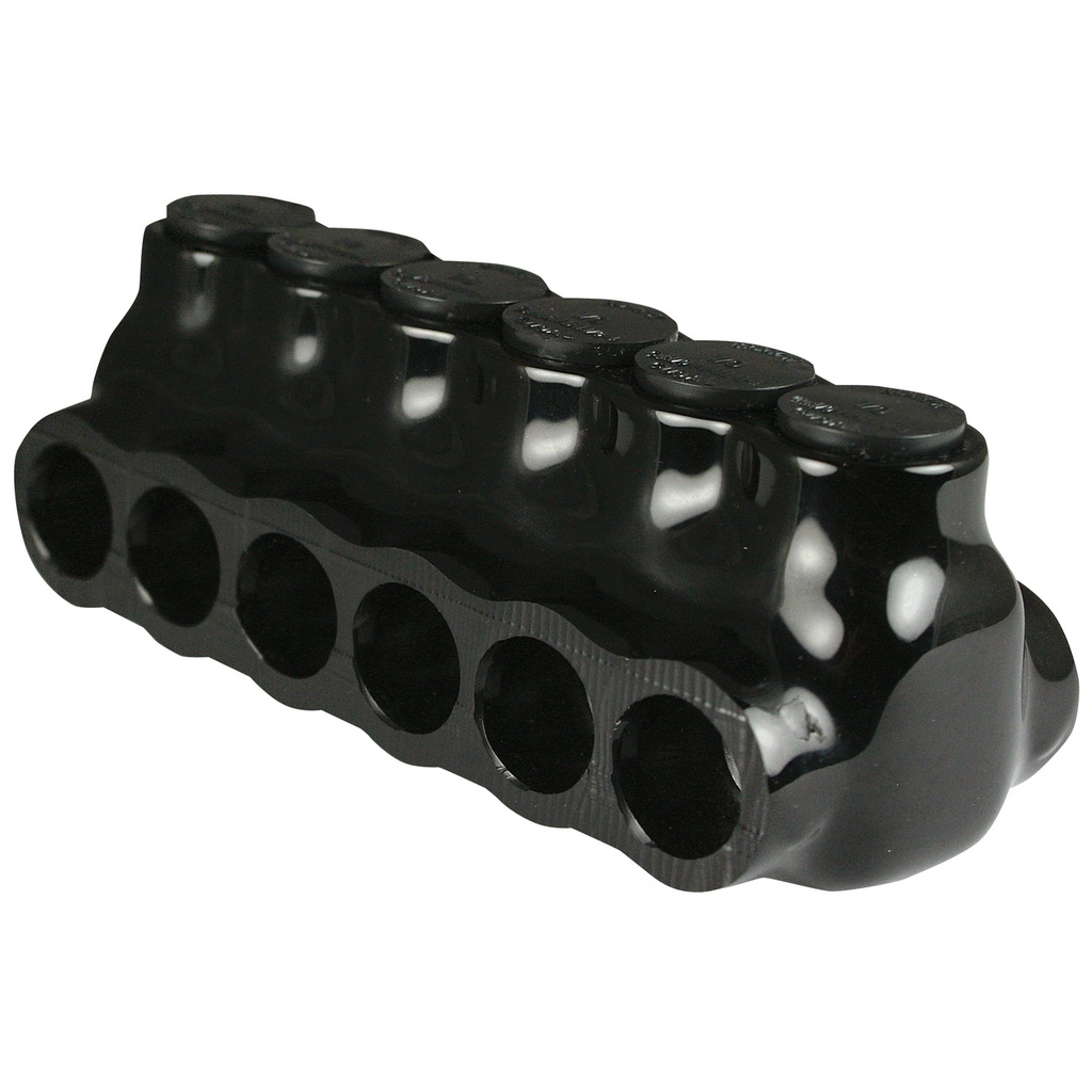 Insulated Multi Tap Connector | 6-Port | 14 AWG-1/0 AWG | 600V | Black Plastisol Coating | Dual Side Wire Entry | UL 486B Listed