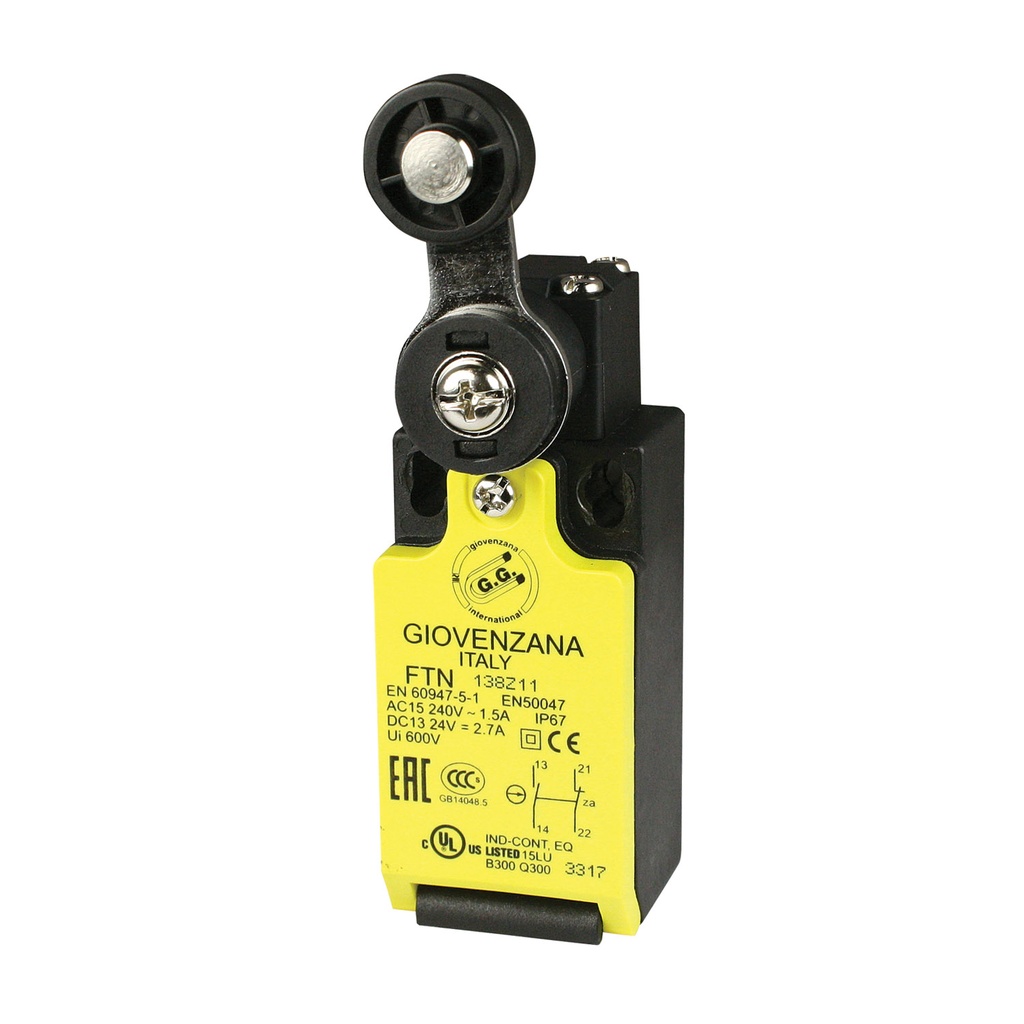 Roller Lever Limit Switch, Slow Break, 1 NC 1 NO, M16 Cable Entry Fitting with 1/2 NPT Adapter