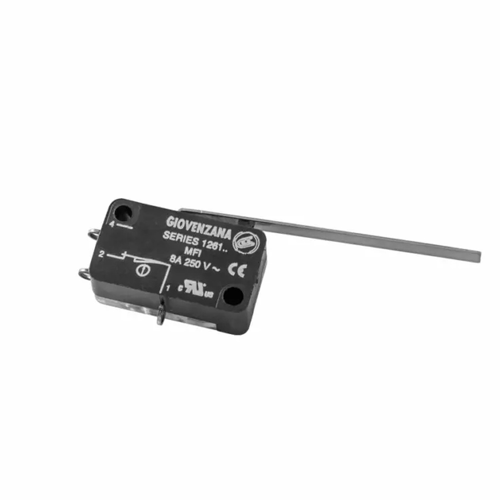 Micro Limit Switch, Long Lever, Solder Terminals, 8A, 250V AC