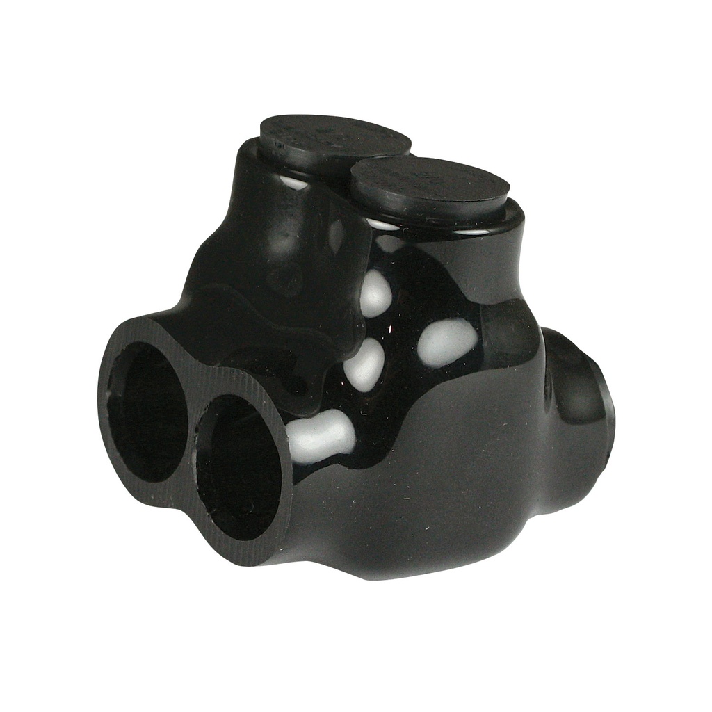 Insulated Multi Tap Connector |  2 Port | 6 AWG-2/0 AWG |  600V Class | Black Plastisol Insulation | Dual Side Wire Entry | UL Listed 486B