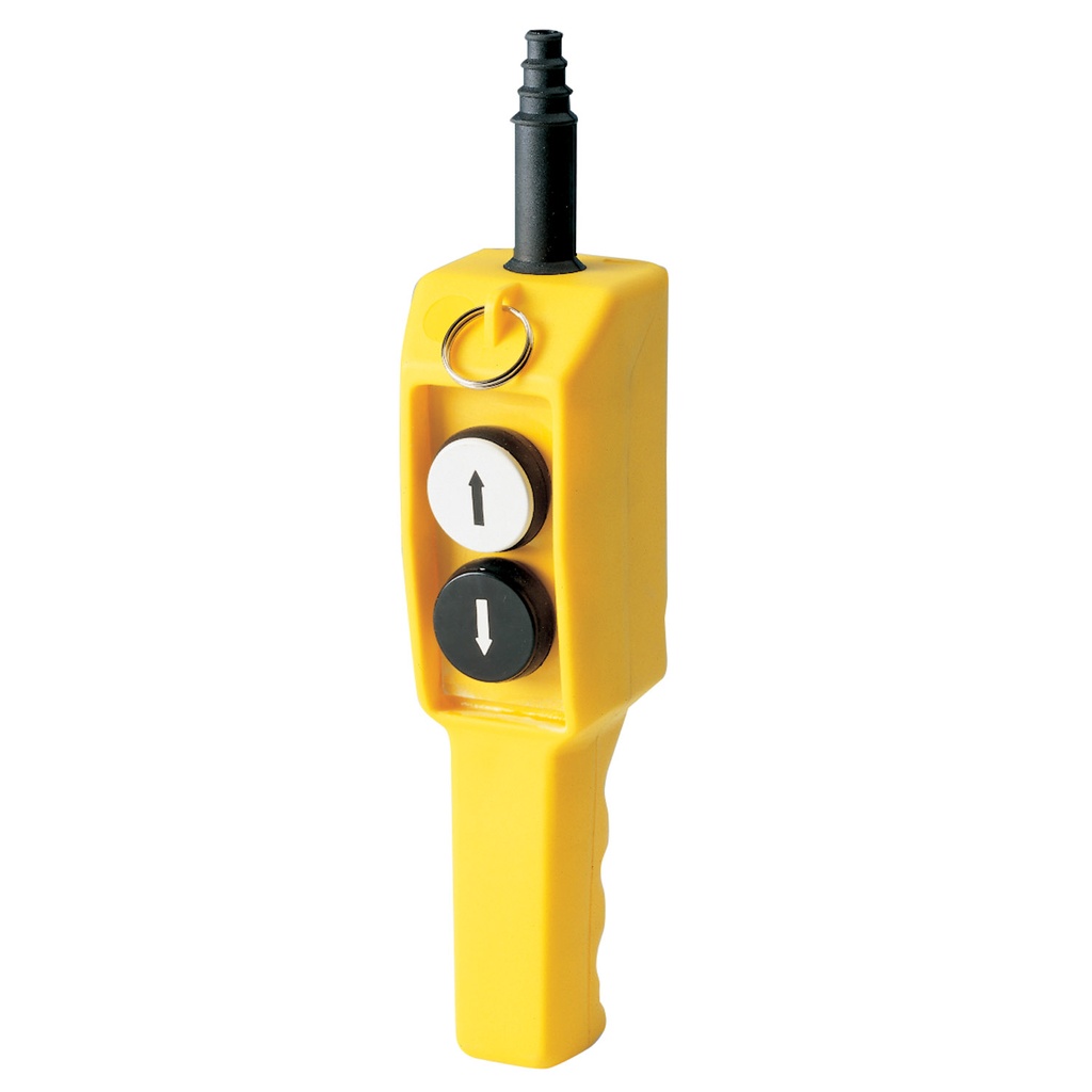 Pendant Station, 2 Button Grip Hoist Pendant, Single Up-Down Button, 1 Emergency Stop, Single Speed, 2NO Contacts