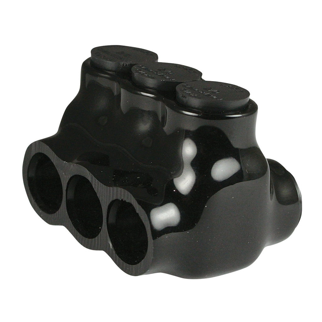 Insulated Multi Tap Connector, 3 Port, 6 AWG-2/0 AWG, 600V, Black Insulation, Dual Side Wire Entry, UL Listed 486B