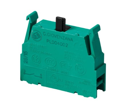 Contact Block | 1NO | Screw Terminal | 20A 250V AC | UL508 | Green | Pack of 1 | For P02, P03, PL, PLB Series Pendant Stations | ASI PL004002CD