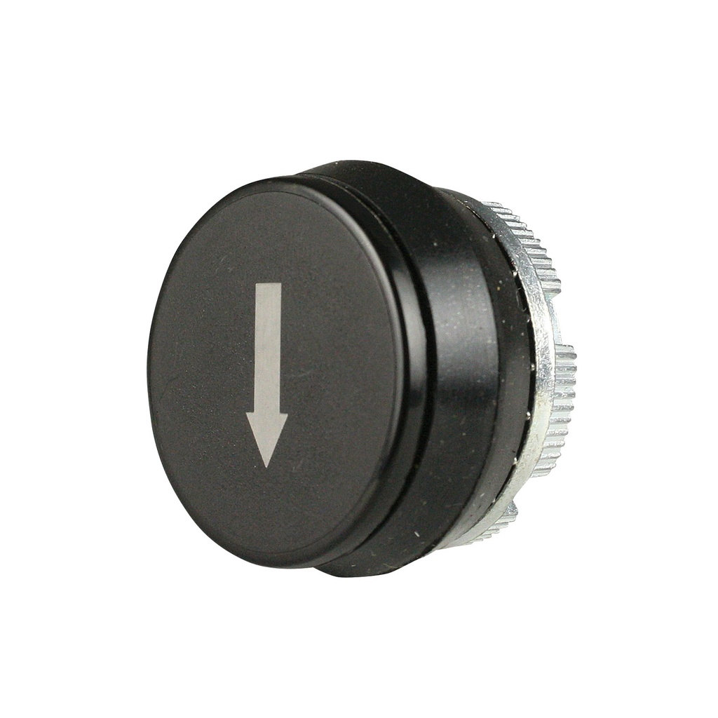 22mm Momentary Push Button | Black with White Down Arrow Symbol | Compatible with P02, P03, PL, PLB & TLP Series Pendant Stations