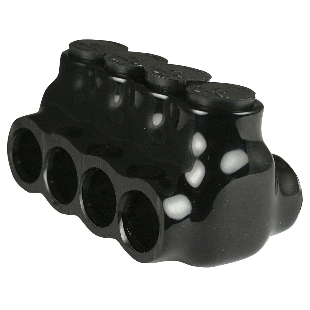 Insulated Multi Tap Connector |  4 Port | 6 AWG-2/0 AWG |  600V Class | Black Plastisol Insulation | Dual Side Wire Entry | UL Listed 486B