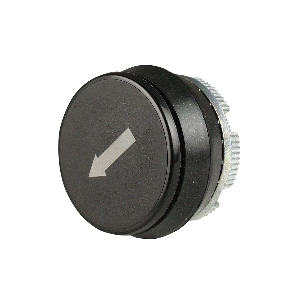 22mm Momentary Push Button | Black with White Down Left 45° Arrow Symbol for Counter Clockwise or Reverse Rotation | Compatible with P02, P03, PL, PLB and TLP Series Pendant Stations