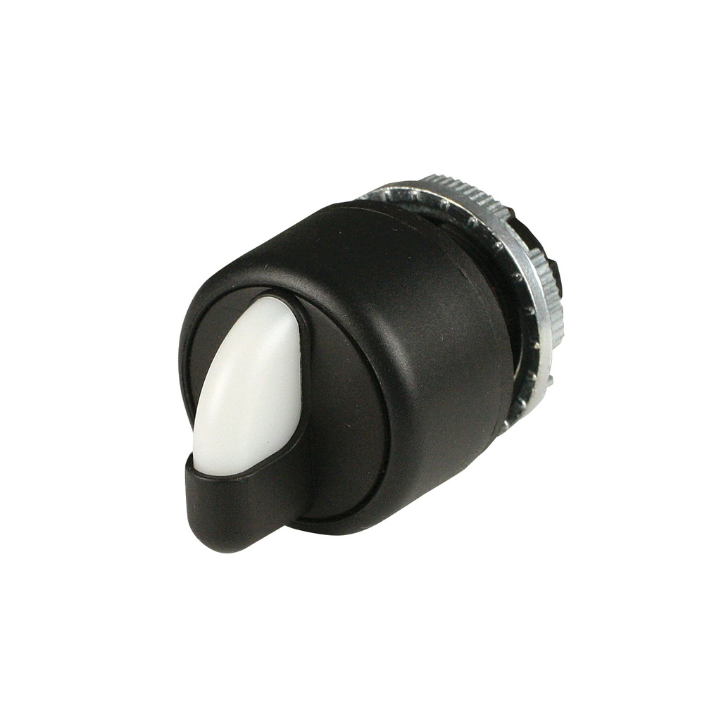2 Position Rotary Switch, Maintained 0-1, 90 Degree to Right, Black, White Tipped Knob