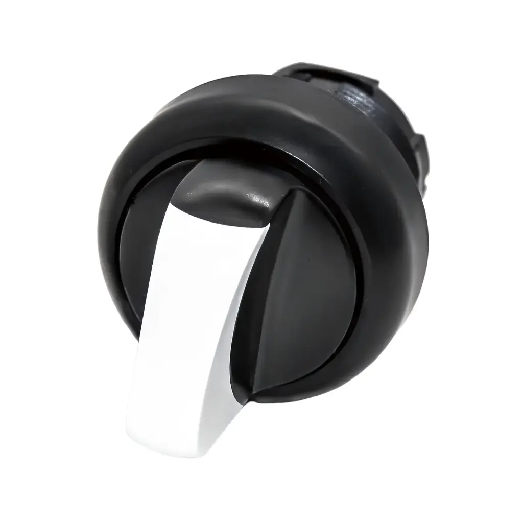 22mm Selector Rotary Switch | Black with White Tip | 1-0-2 Position Configuration, 30° Turn  | Momentary| Compatible with P02, P03, PL, PLB & TLP Series Pendant Stations