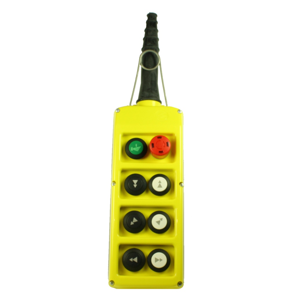 ASI PLB08D6-E 8-Button Crane Pendant Station | 2-Speed Operation | Double Row Push Button Controller | Emergency Stop | IP65 NEMA 4X Rated