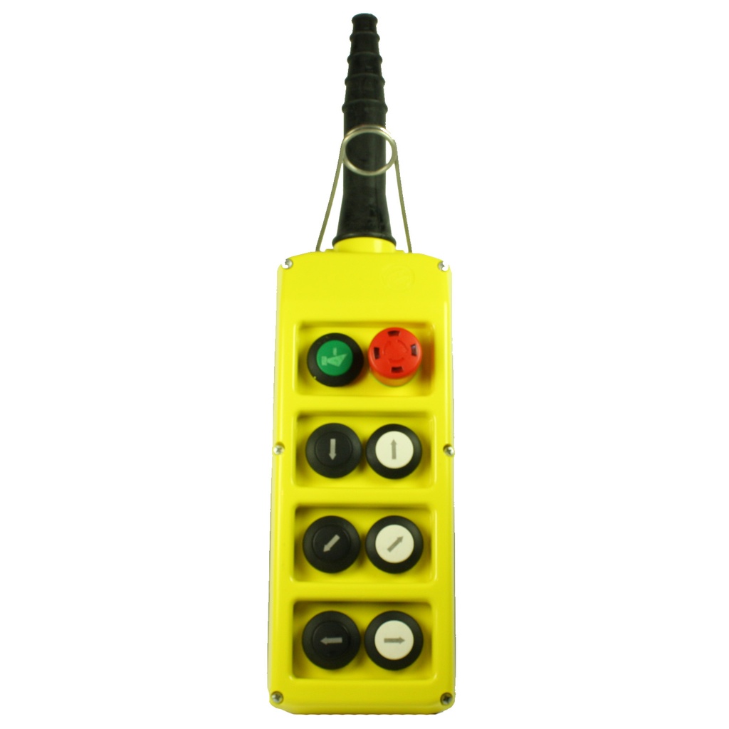8 Button Crane Pendant, Double Row 8 Button Pendant Station With 6 Bidirectional, 1 Alarm, 1 Emergency Stop Buttons