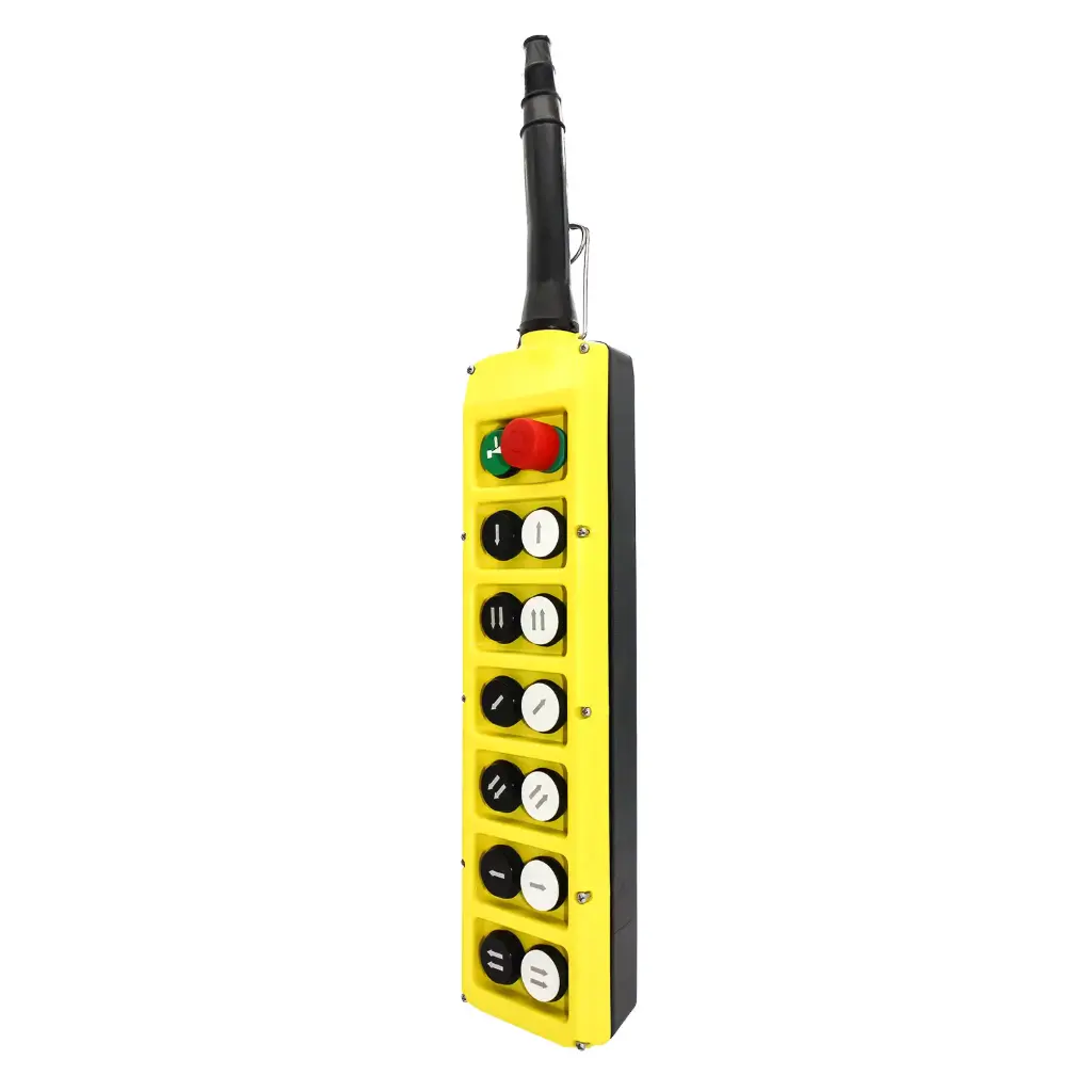 ASI PLB14-E 14-Button Crane Pendant Station | Double Row | 2-Speed Push Button Controller | Emergency Stop | IP65 NEMA 4X Rated | Industrial Overhead Hoist Control
