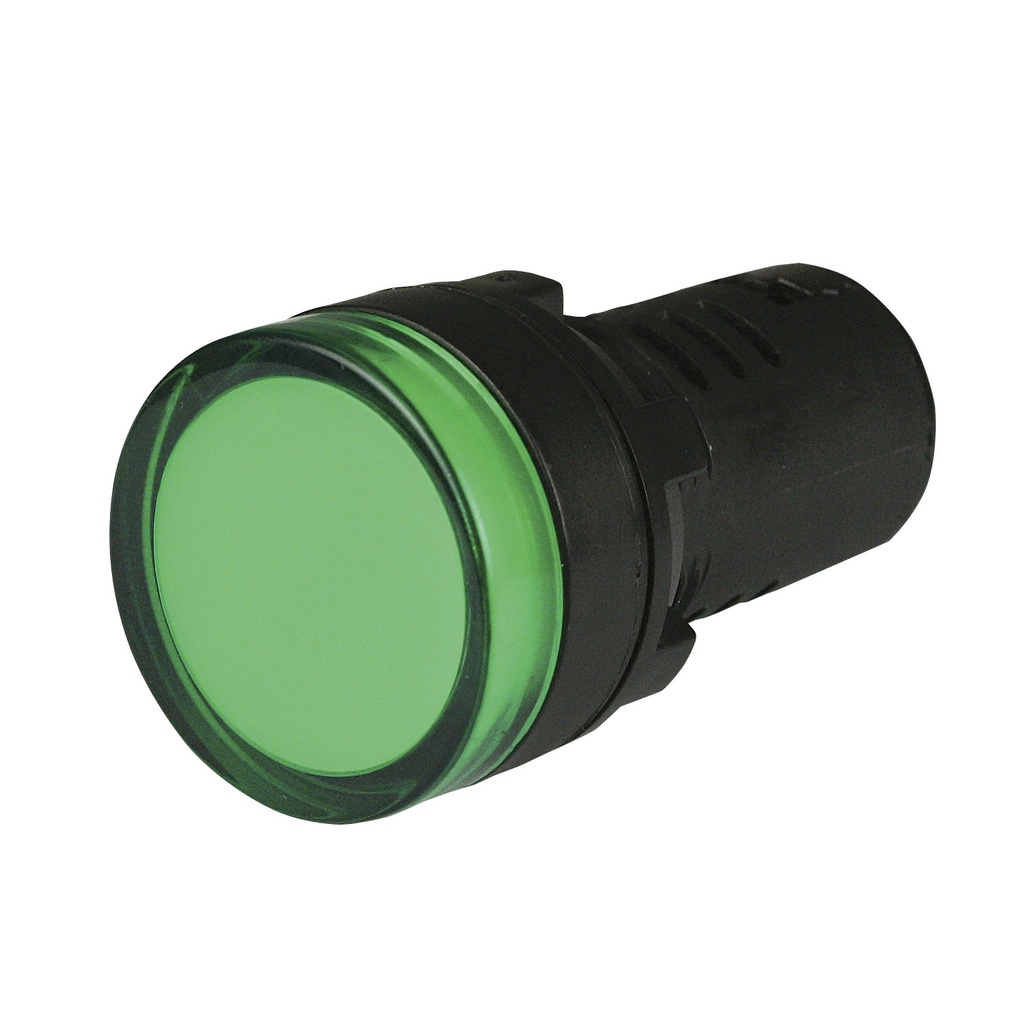 Green LED Panel Mount Indicator Light | 12V AC/DC | 22mm Cutout | Screw Termination | Integrated Lens | IP54 | UL Listed | Similar to ND16 LED Series