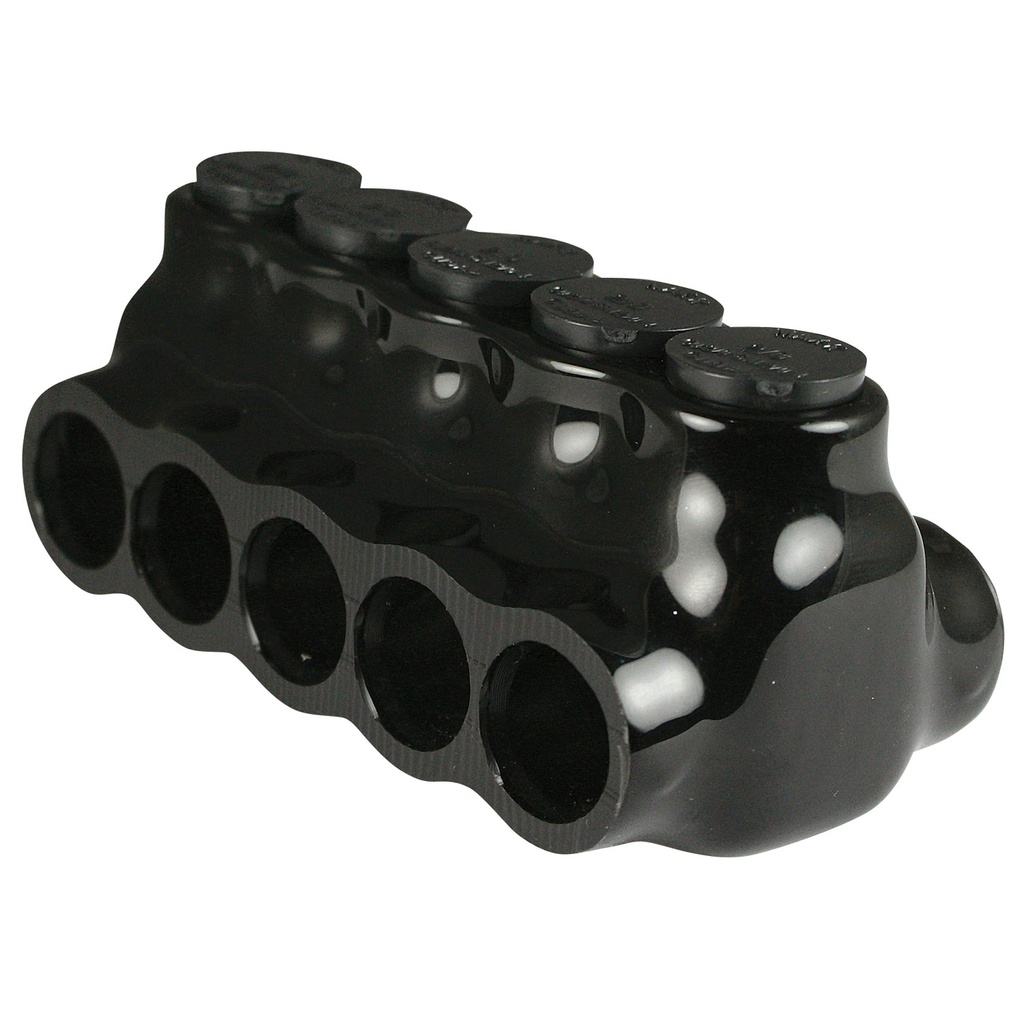 Insulated Multi Tap Connector |  5 Port | 6 AWG-2/0 AWG |  600V Class | Black Plastisol Insulation | Dual Side Wire Entry | UL Listed 486B