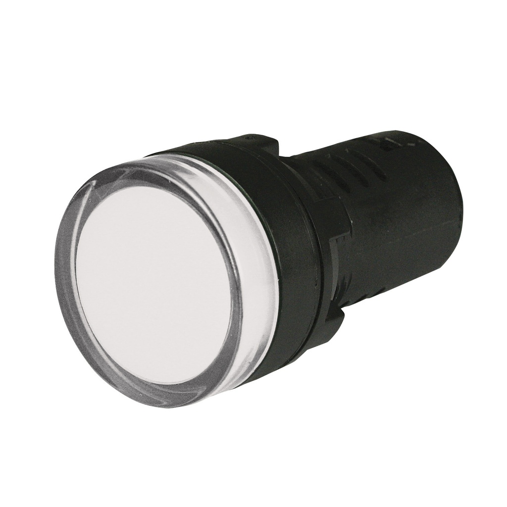 White LED Panel Mount Indicator Light | 120V AC/DC | 22mm Cutout | Screw Termination | Integrated Lens | IP54 | UL Listed | Similar to ND16 LED Series