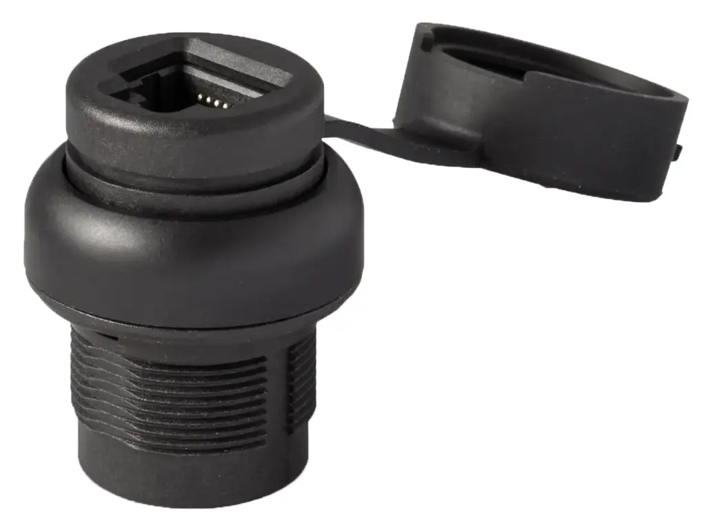ASI PP2RJ45BL Bulkhead RJ45 Connector Cat5 | IP67, Panel Mount, Waterproof, Black Bezel