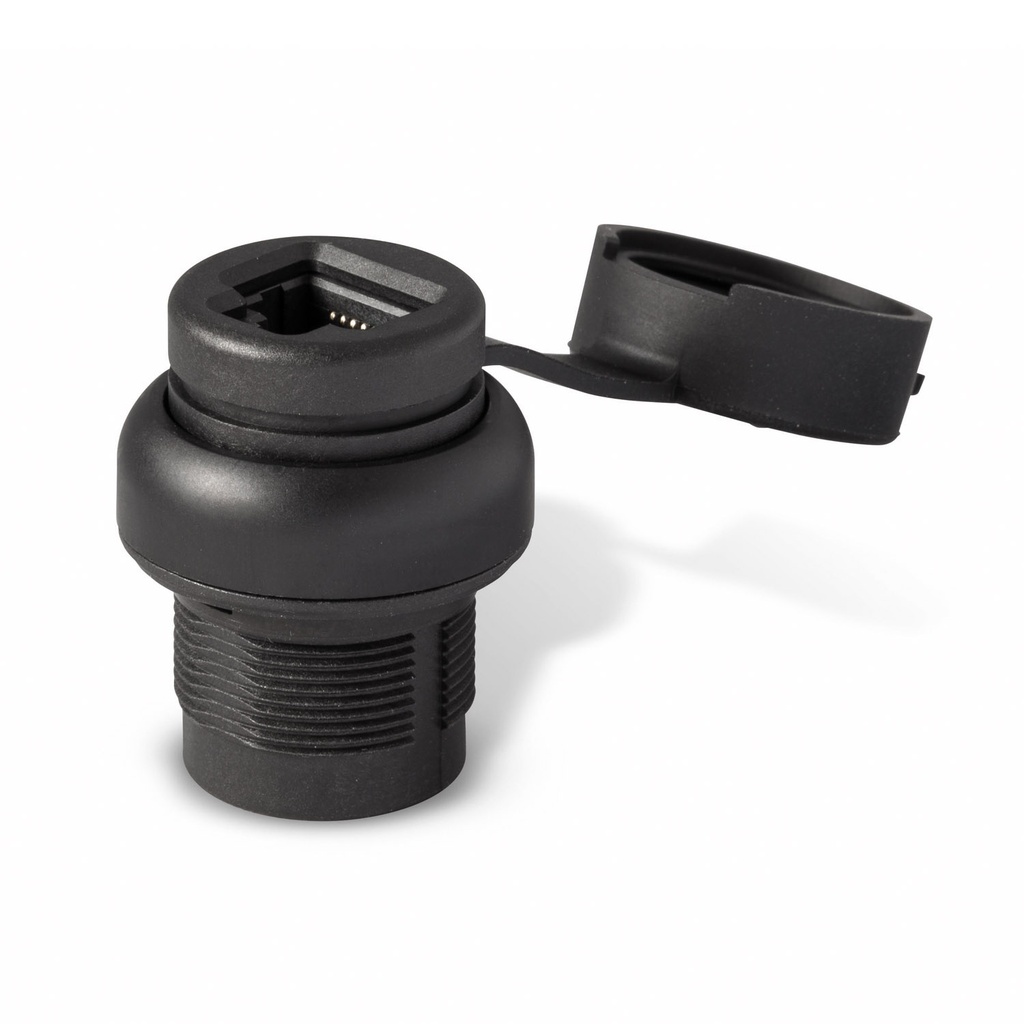 DISCONTINUED: USE ASI-D100RJ45N | ASI PP2RJ45BL Bulkhead RJ45 Connector Cat5 | IP67, Panel Mount, Waterproof, Black Bezel