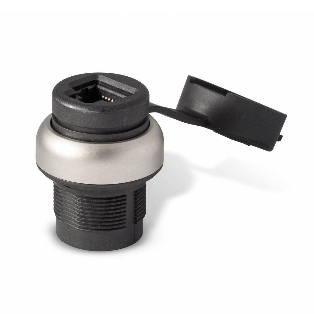 ASI PP2RJ45NL Bulkhead RJ45 Connector Cat5 | IP67, Panel Mount, Weatherproof, Silver Bezel