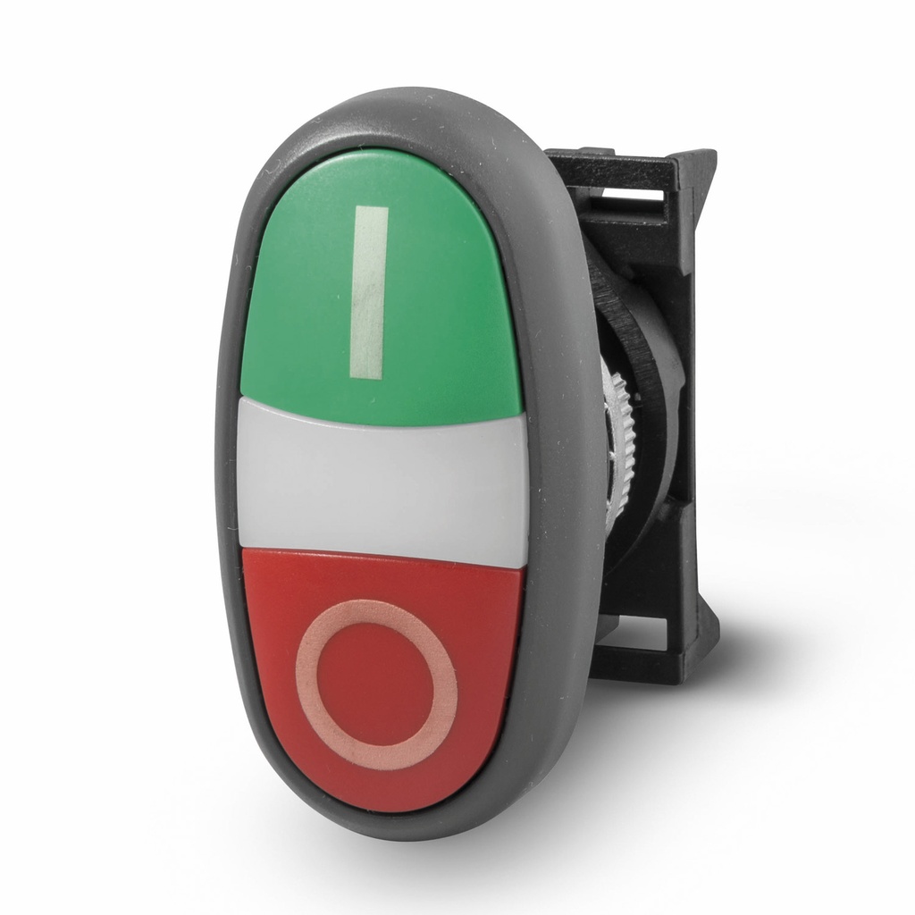 Dual Multi Function Illuminated Push Button, 22mm On And Off, Extended Green And Red Push Buttons With Symbols
