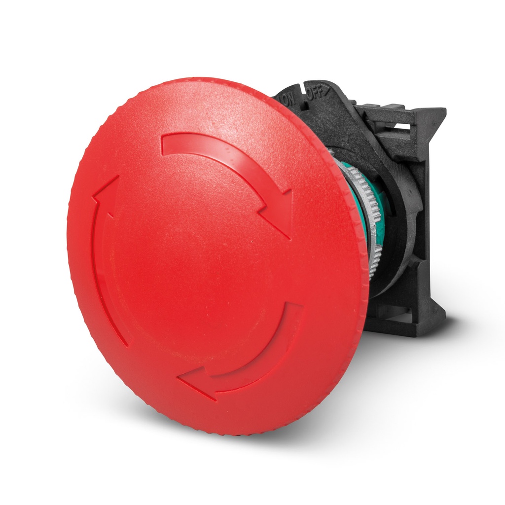 E-Stop Button: Twist-to-Release, 60mm Red Button, 22mm Body, 1 NC Contact Included