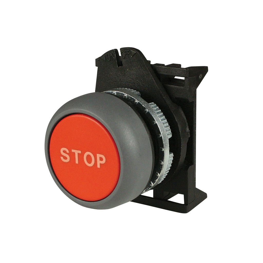 Red Momentary Push Button With STOP Printed In White, 22mm, Red Stop Push Button, NEMA 4X, IP67, IP69K