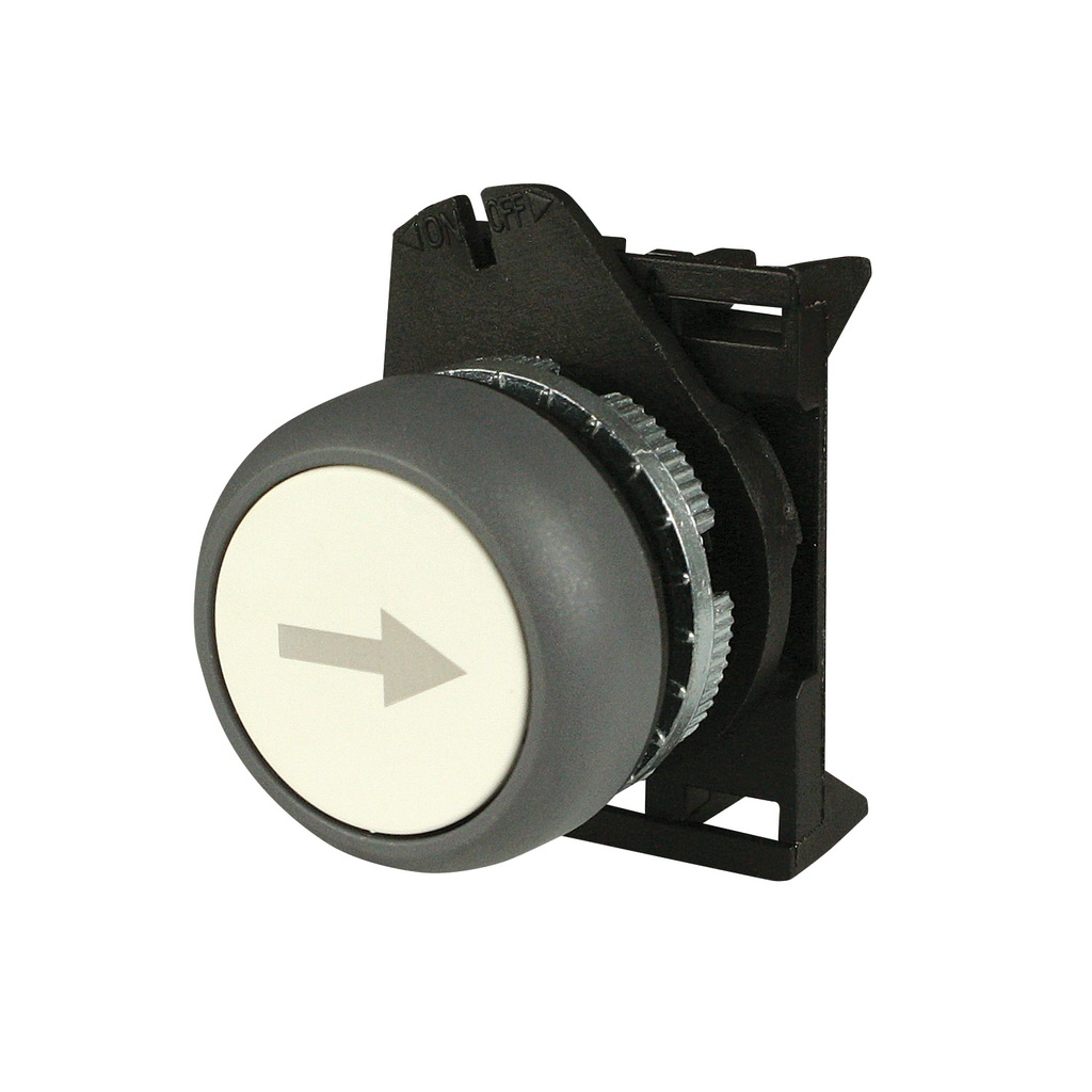 Momentary Push Button, Flush, White With Black Arrow, 22mm, NEMA 4X, IP69K