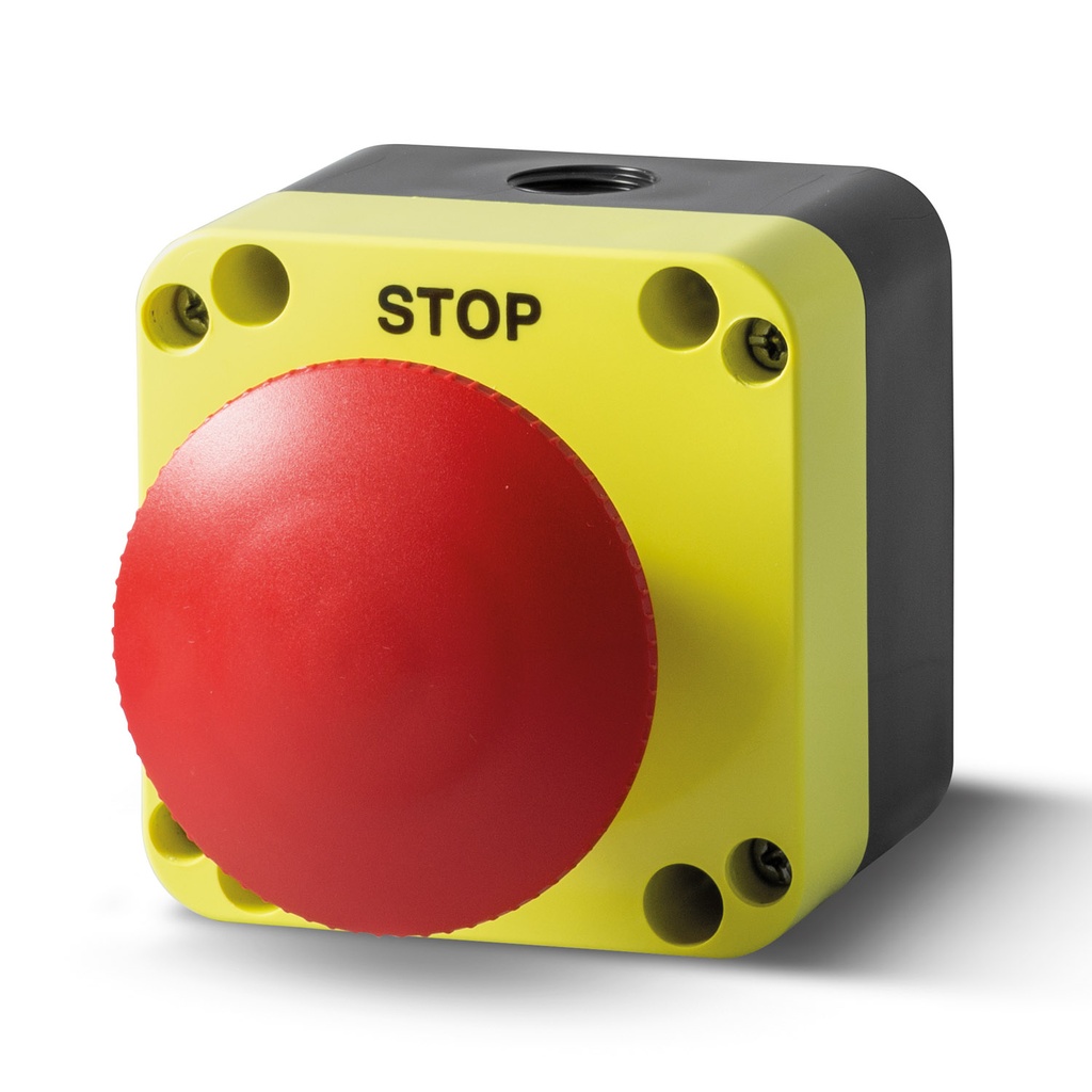 Emergency Stop Push Button, 60mm Push-Pull, Positive Opening Normally Closed Contact, With Yellow Enclosure, IP65