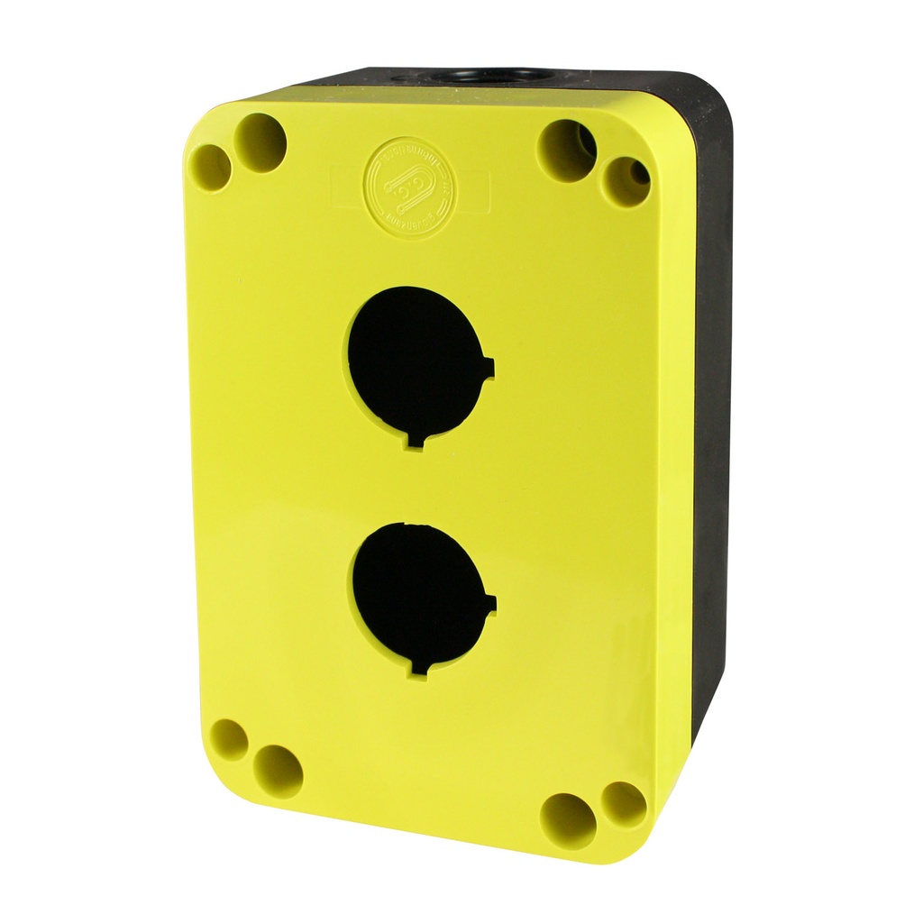 Push Button Enclosure, 2 Hole, Accepts 22mm Devices, Polycarbonate Nonmetallic Push Button Enclosure, Yellow Top