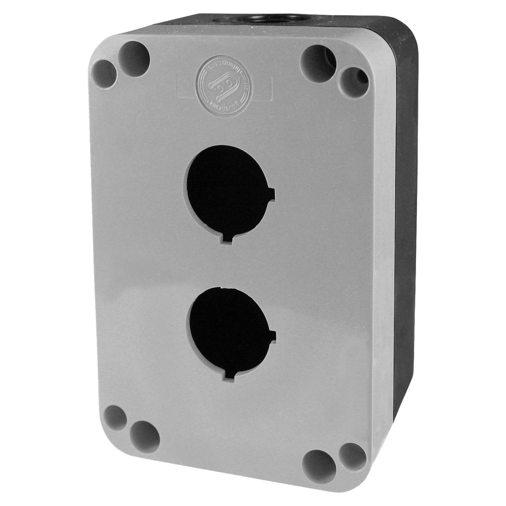 Push Button Enclosure, 2 Hole, Accepts 22mm Devices, Polycarbonate Nonmetallic Push Button Enclosure, Gray Top