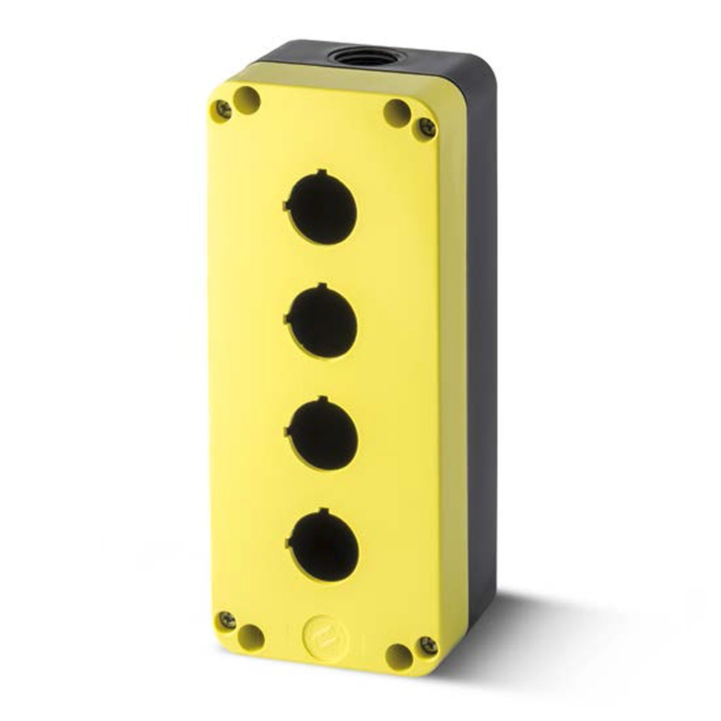 Push Button Enclosure, 4 Hole, Accepts 22mm Devices, Polycarbonate Nonmetallic Push Button Enclosure, Yellow Top