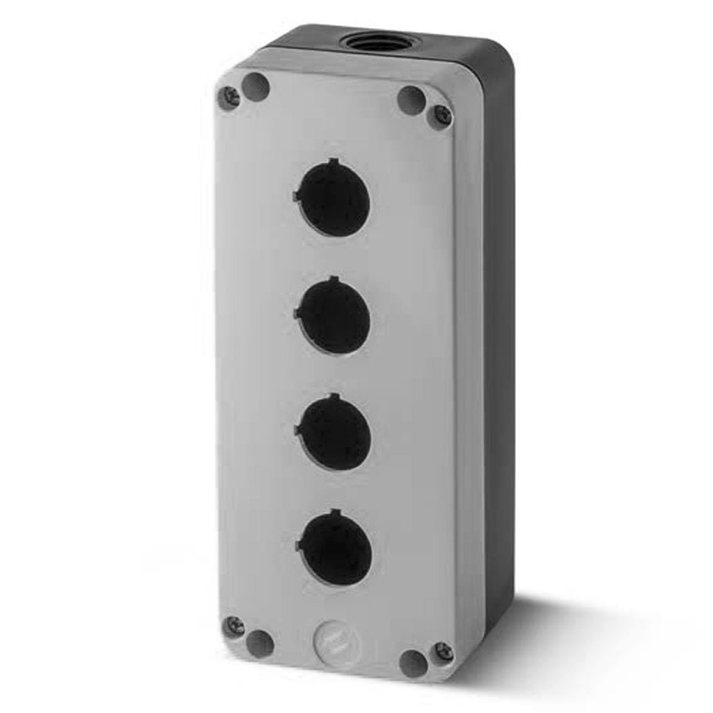 Push Button Enclosure, 4 Hole, Accepts 22mm Devices, Polycarbonate Nonmetallic Push Button Enclosure, Gray Top
