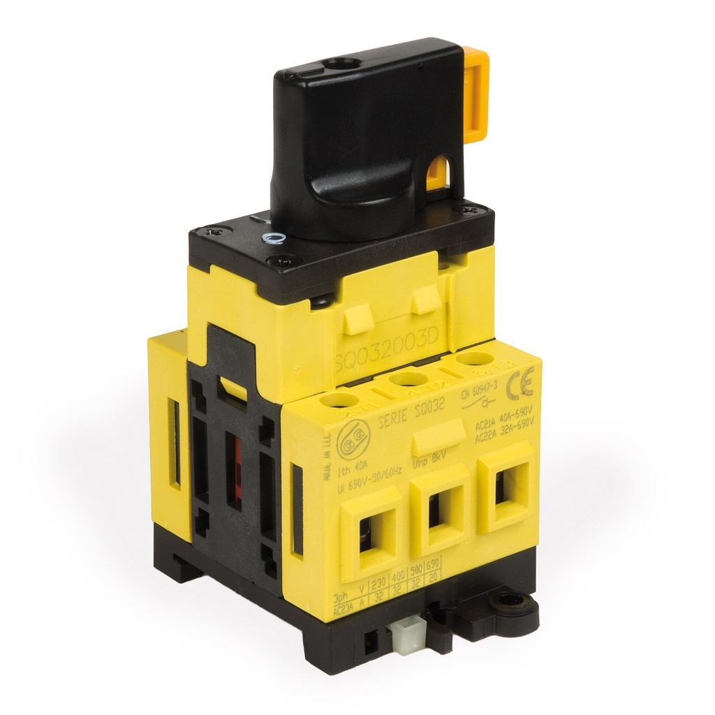 Rotary Disconnect Switch, 40 Amp, 3 Pole With Direct Handle, DIN Rail or Panel Mounting, UL 508 Listed, Suitable as Motor Disconnect