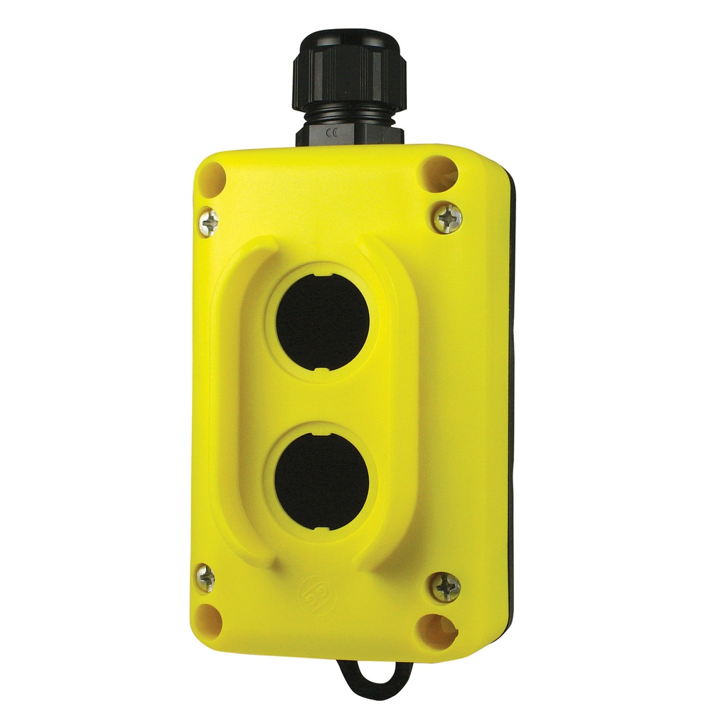 2 Hole Pendant Station Enclosure, 2 Hole Control Station Enclosure, Yellow Cover, Black Base, Includes M20 Cable Gland