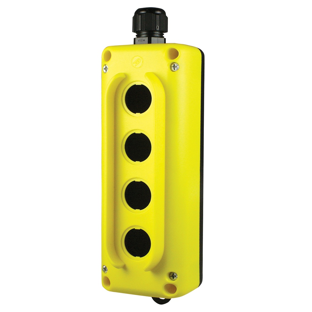 4 Hole Control Station Enclosure, Yellow Cover, Black Base, Includes M20 Cable Gland
