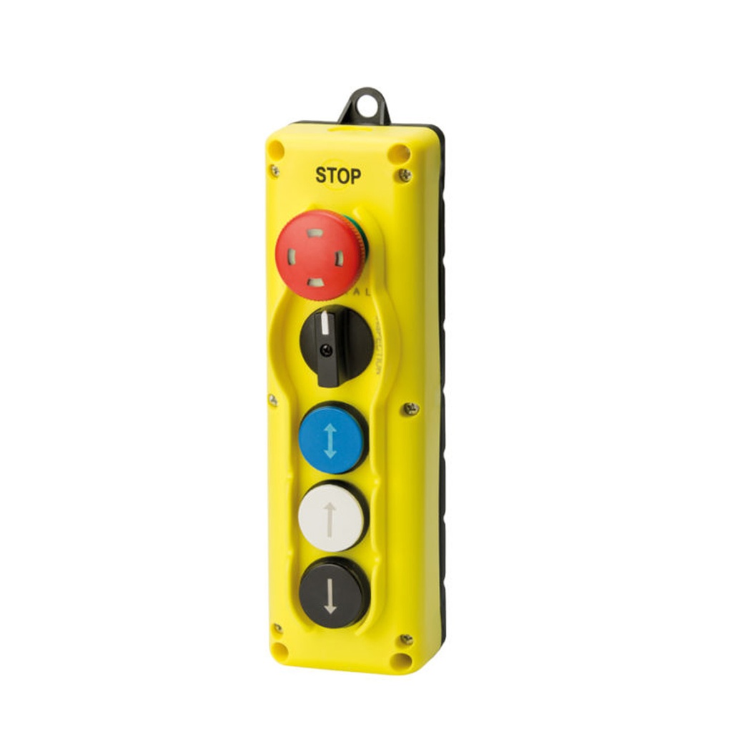 5 Hole Pendant Station Enclosure, 5 Hole Control Station Enclosure, Yellow Cover, Black Base, Includes M20 Cable Gland