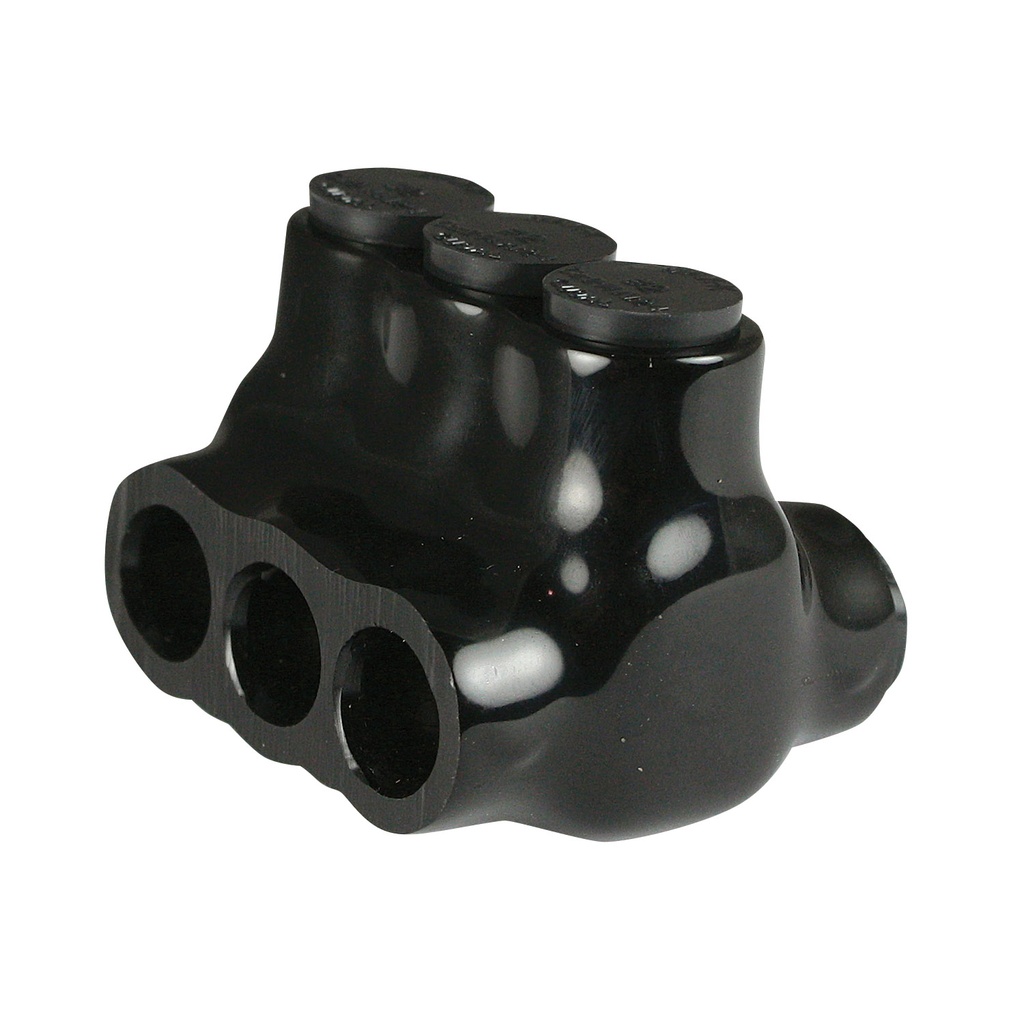 Insulated Multi Tap Connector |  3 Port | 14 AWG-2 AWG |  600V Class | Black Plastisol Insulation | Dual Side Wire Entry | UL Listed 486B