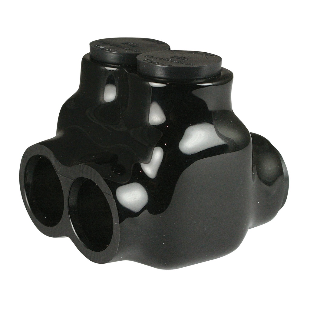 Insulated Multi Tap Connector |  2 Port | 6 AWG-250 MCM |  600V Class | Black Plastisol Insulation | Dual Side Wire Entry | UL Listed 486B