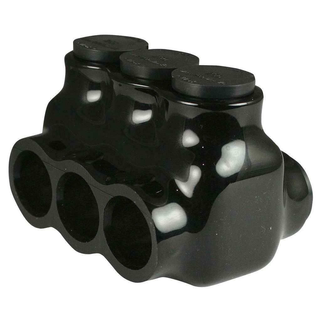 Insulated Multi Tap Connector |  2 Port | 6 AWG-250 MCM |  600V Class | Black Plastisol Insulation | Dual Side Wire Entry | UL Listed 486B