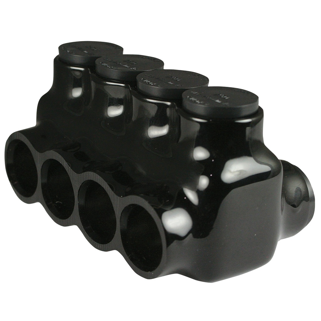 Insulated Multi Tap Connector |  4 Port | 6 AWG-250 MCM |  600V Class | Black Plastisol Insulation | Dual Side Wire Entry | UL Listed 486B
