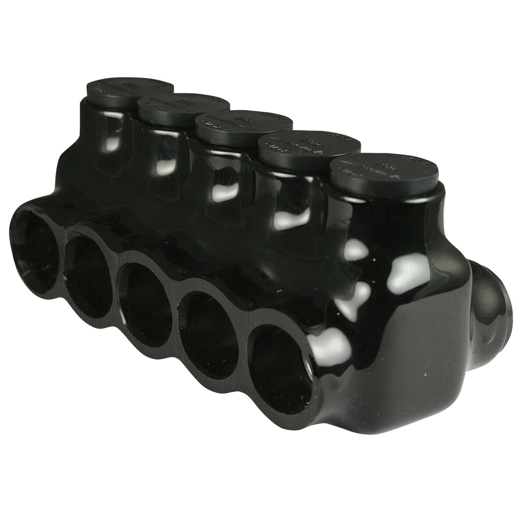Insulated Multi Tap Connector |  5 Port | 6 AWG-250 MCM |  600V Class | Black Plastisol Insulation | Dual Side Wire Entry | UL Listed 486B