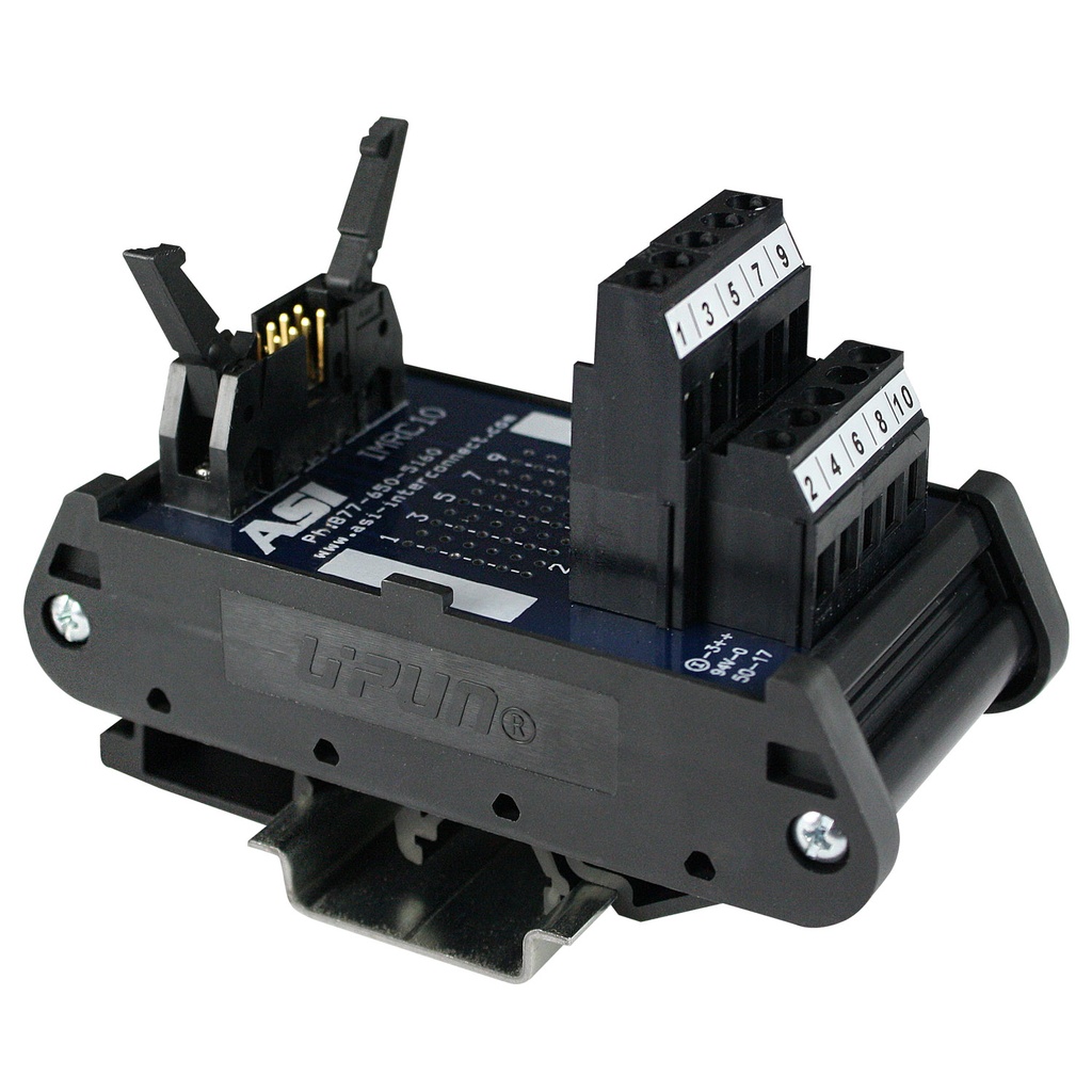 10 Pin Ribbon Cable Breakout Board, Interface Module, DIN Rail Mount 10 Pin IDC Connector To Screw Terminal Blocks