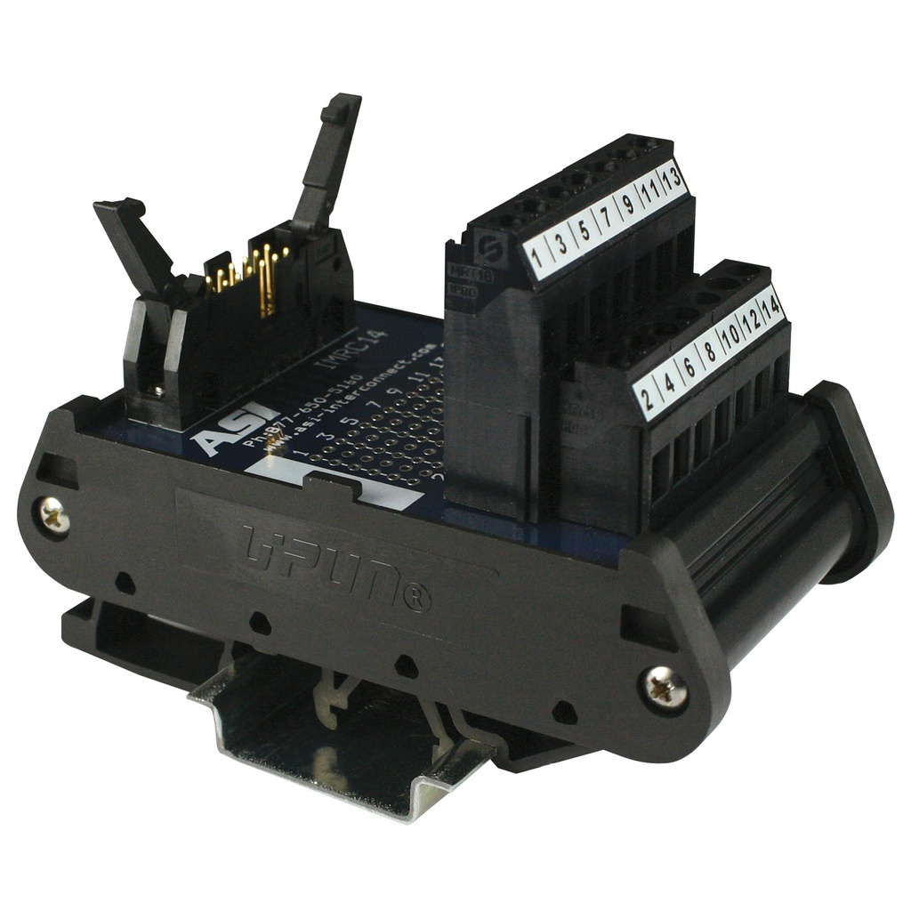 14-Pin IDC Ribbon Cable Connector to Screw Terminal Block Interface Module | 2.0A, 120V AC | 26-12AWG | DIN Rail Mount | IDC Breakout | Type IMRC14 | ASI 10001