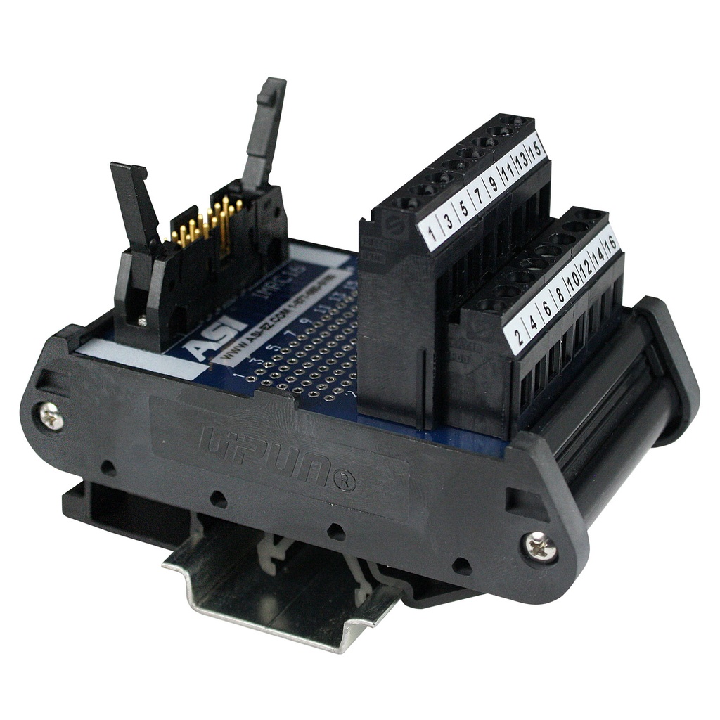 16 Pin Ribbon Cable Breakout Board, Interface Module, DIN Rail Mount 16 Pin IDC Connector To Screw Terminal Blocks