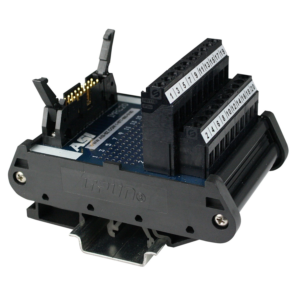 20-Pin IDC Ribbon Cable to Screw Terminal Block Interface Module | 2.0A, 120V AC | 26-12AWG | DIN Rail Mount | IDC Breakout Board | Type IMRC20 | ASI 10003