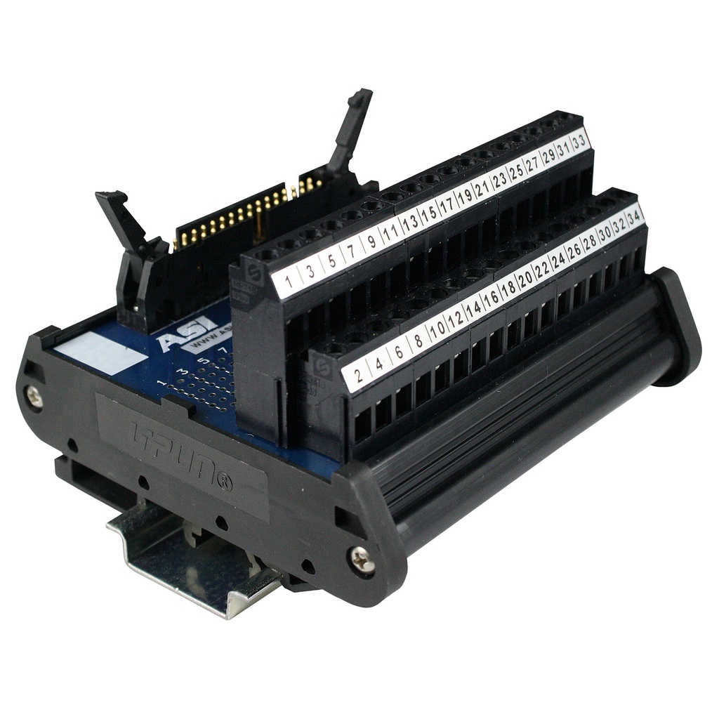 34-Pin IDC Ribbon Cable Connector to Screw Terminal Block Interface Module | 2.0A, 120V AC | 26-12AWG | DIN Rail Mount | IDC Breakout Board | Industrial Interface Module | Type IMRC34 | ASI 10005