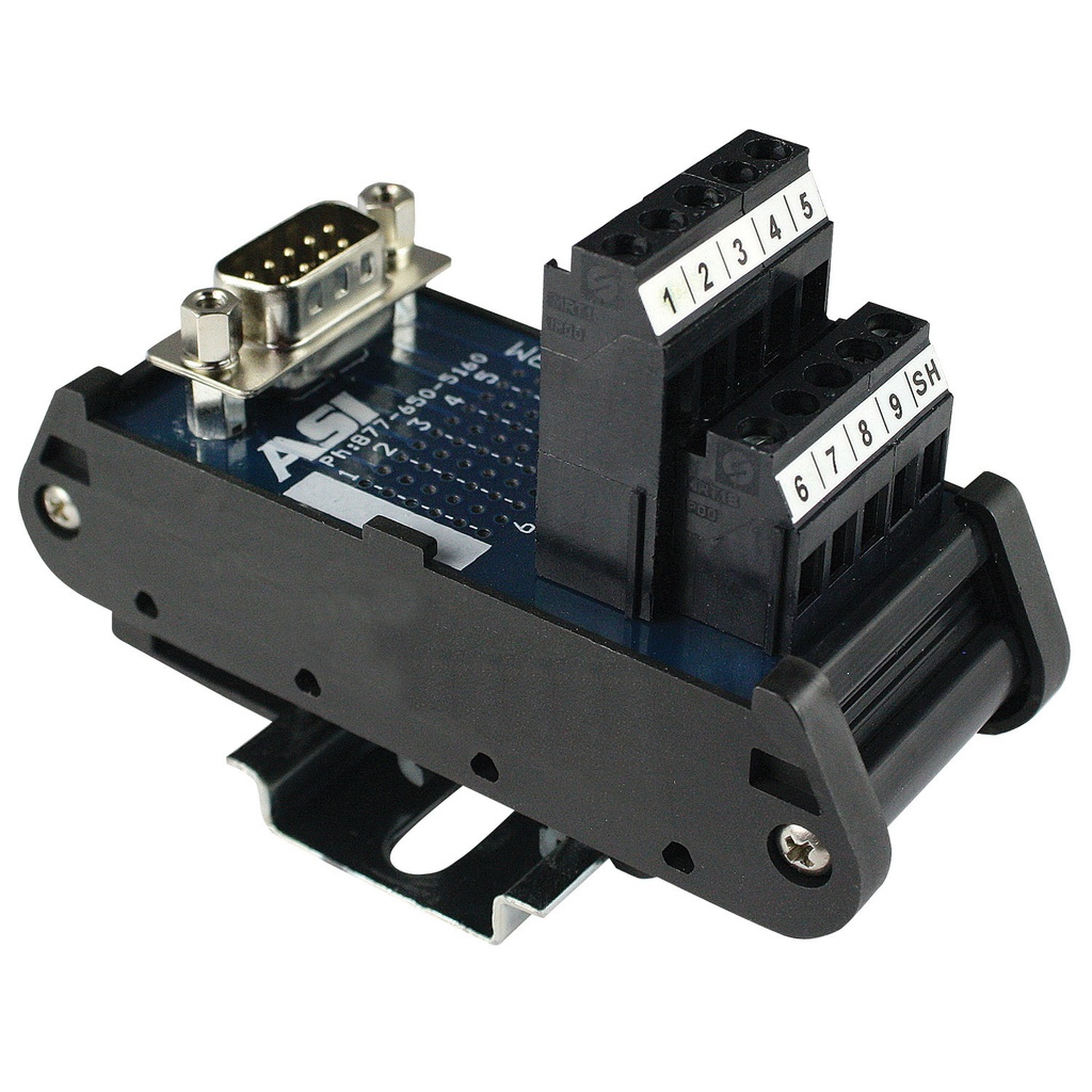 IMDS09M | 9-Pin Male D-Sub to Screw Terminal Block Interface Module | 2.5A, 120V AC | 26-12AWG | DIN Rail Mount | RS232 Breakout Board | Industrial Interface Module | ASI 11000